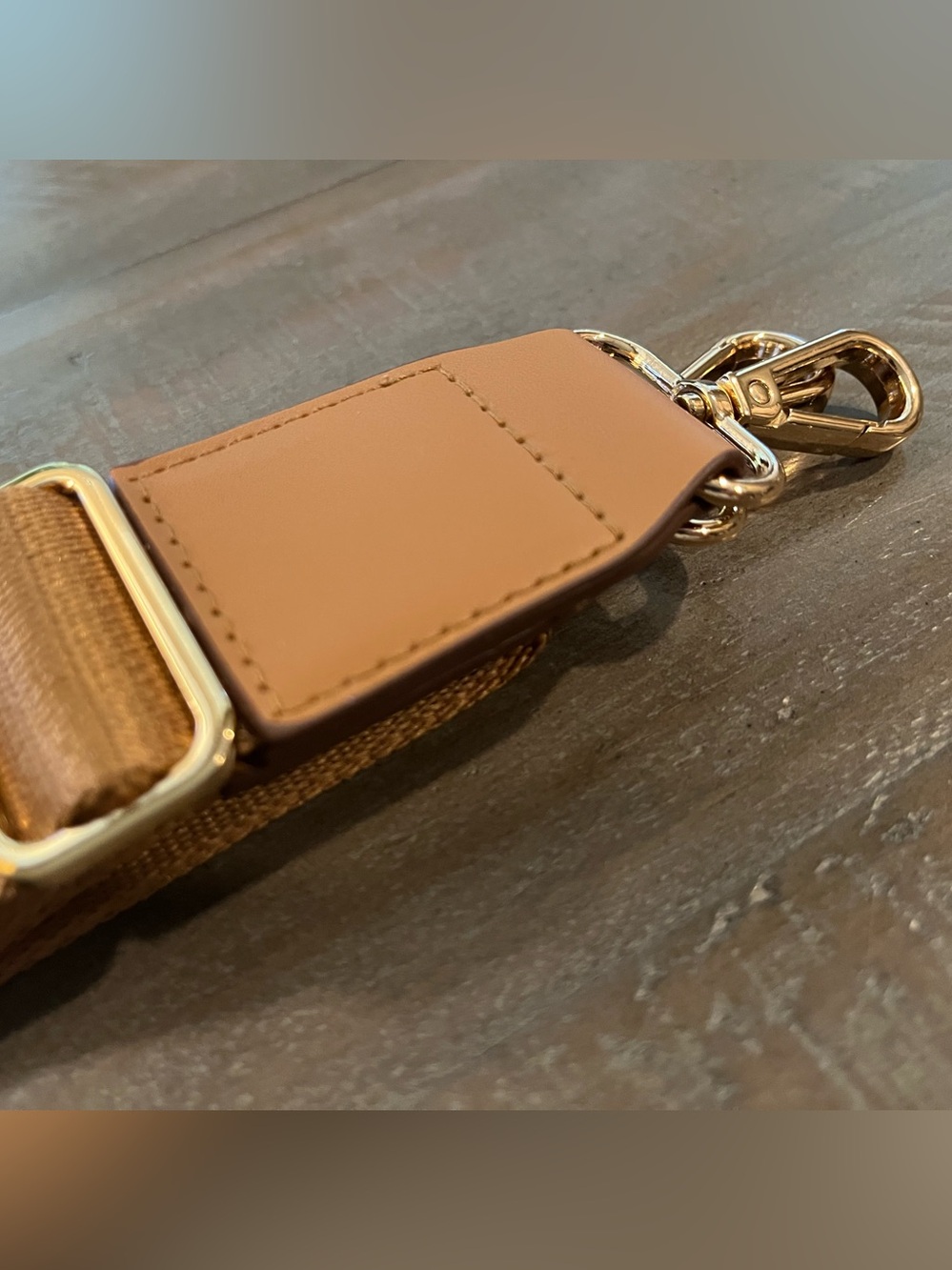 Leather-Trimmed Adjustable Shoulder Strap in Tan